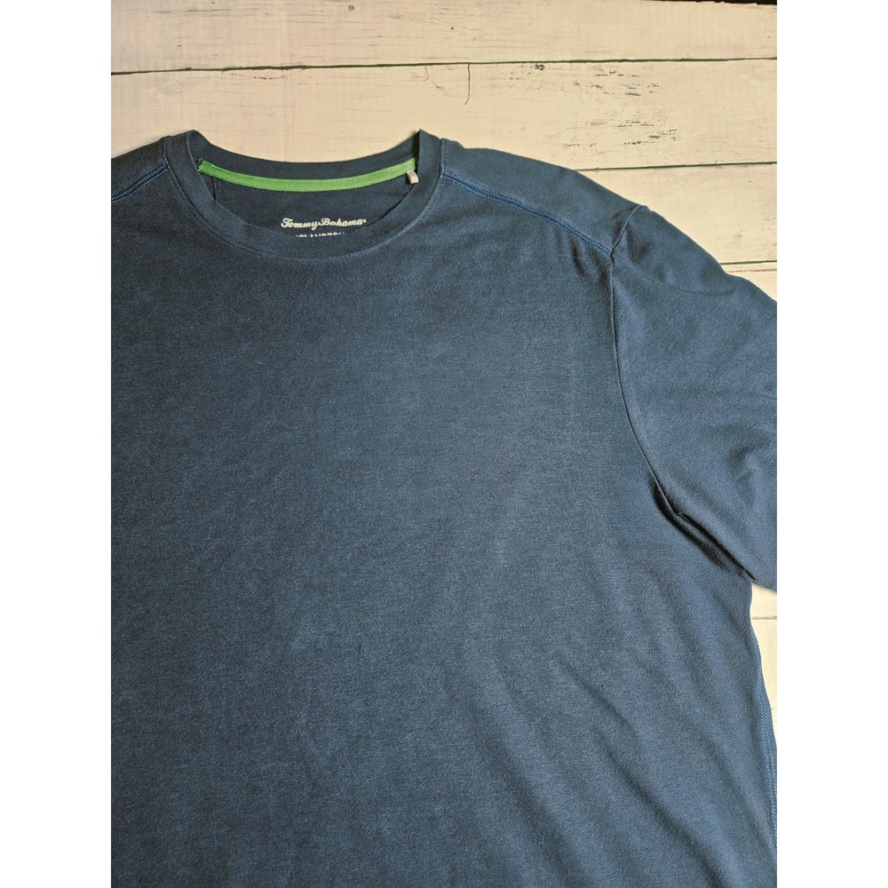 Tommy Bahama IslandZone Mens Large Blue Pima Cotton Blend T-Shirt Short Sleeve